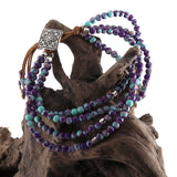 Boho Bracelet, RH 3 Layers Leather Wrap Bracelet, Green and Purple Natural Stones - Wild Rose Boho