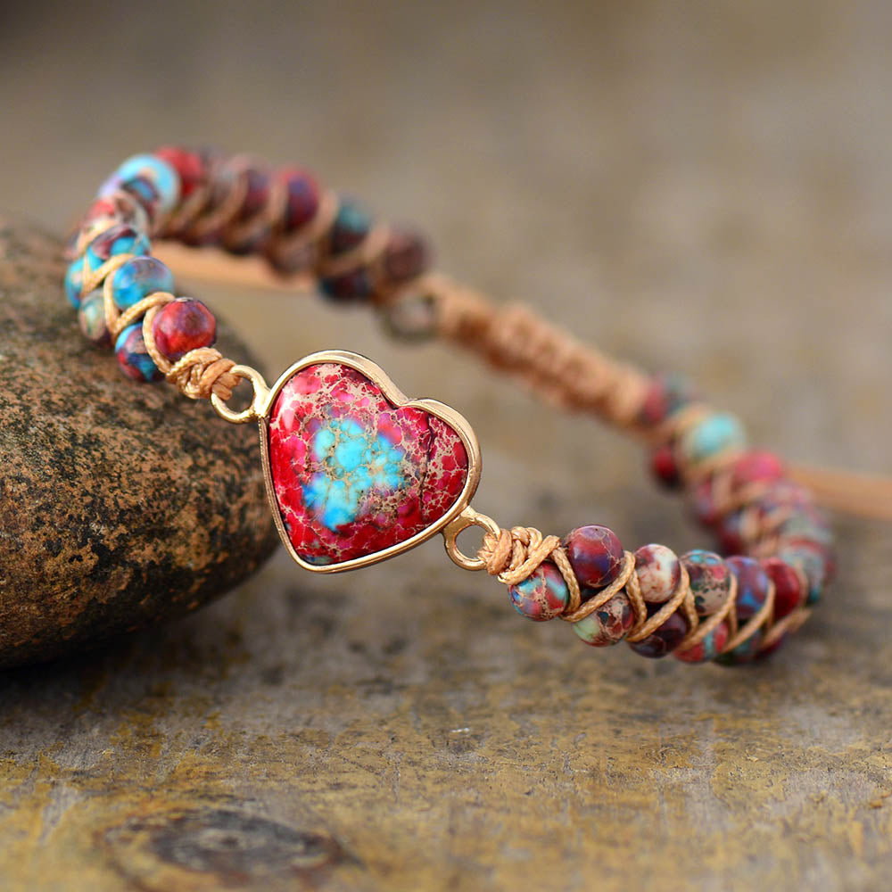 TEEPOLLO Bohemian Love Jasper Stone Wrap Bracelet for Women - Teepollo