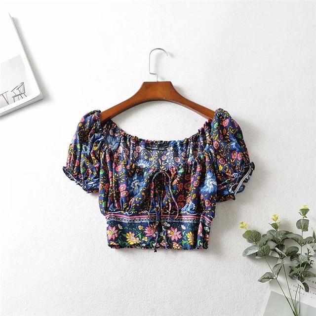 Navy Floral Crop Top and Pants Matching Sets