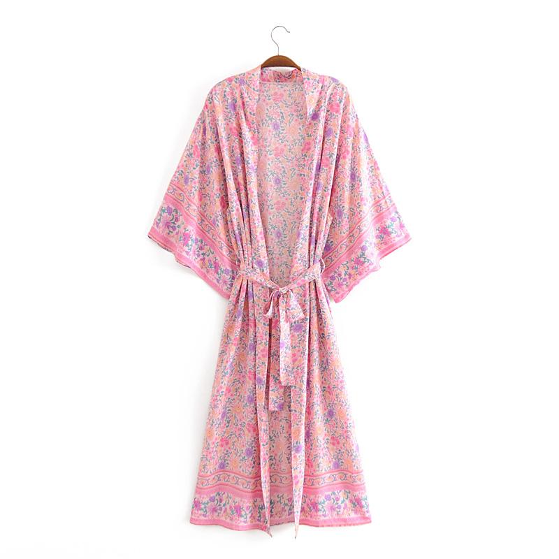 Boho Robe, Kimono Robe, Wild Floral in Pink - Wild Rose Boho