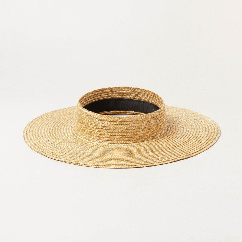Boho Hat, Sun Hat, Beach Hat, Wide Brim Straw Hat 10 cm, Shade Visor Beige - Wild Rose Boho