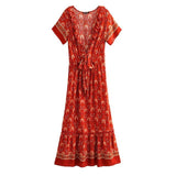 Boho Maxi Dress, Sundress, Bow, Red Ruby