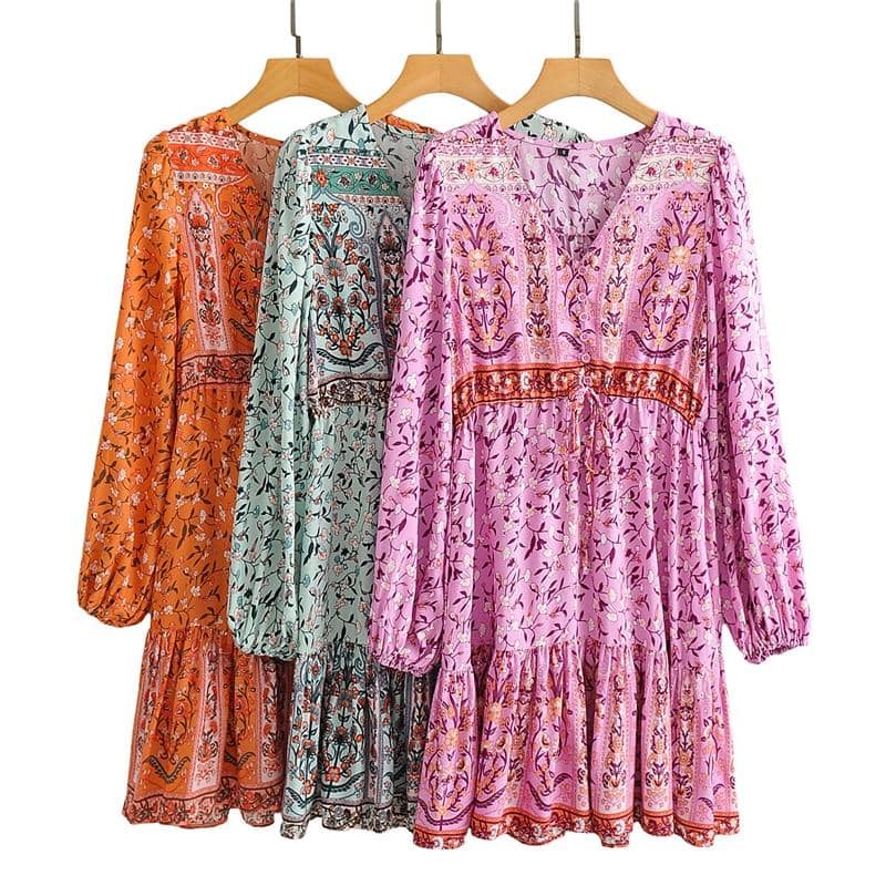 Boho Mini Dress Sundress, Vacation in Orange Saffron – Wild Rose Boho
