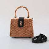 Boho Bag, Woven Straw Handbag, Rattan Maya Bamboo - Wild Rose Boho