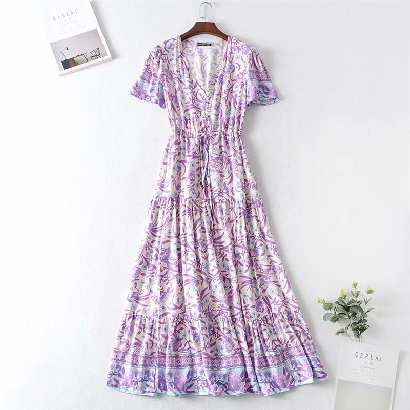 Boho Maxi Dress, Sundress, Wild Floral in Purple Lavender Pink / M Boho Maxi Dress, Sundress, Wild Floral in Purple Lavender Pink / M