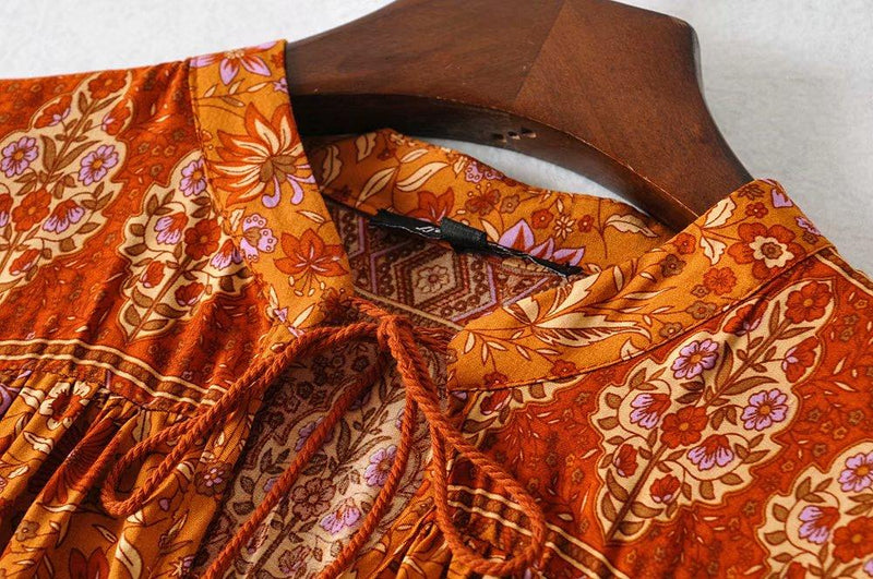 Boho Mini Dress, Sundress, Wild Floral in Indian Spice – Wild Rose Boho