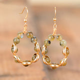 Boho Earrings, Dangle Earrings, Gold Loop Labradorite