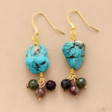 Boho Earrings, Dangle Earrings, Tourmaline and Blue Turquoise - Wild Rose Boho