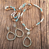 Boho Necklace, Jewelry Set, RH Amazonite Crystal Green Black Natural Stone - Wild Rose Boho
