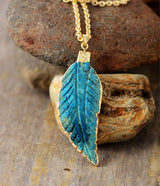 Boho Necklace, Blue Ocean Japser Leaf Pendant - Wild Rose Boho