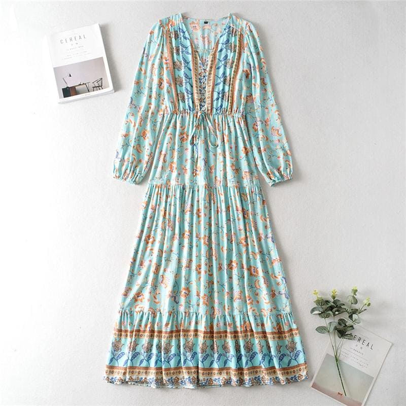 Boho Maxi Dress, Gown, Vacation in River Blue Green / M Boho Maxi Dress, Gown, Vacation in River Blue Green / M