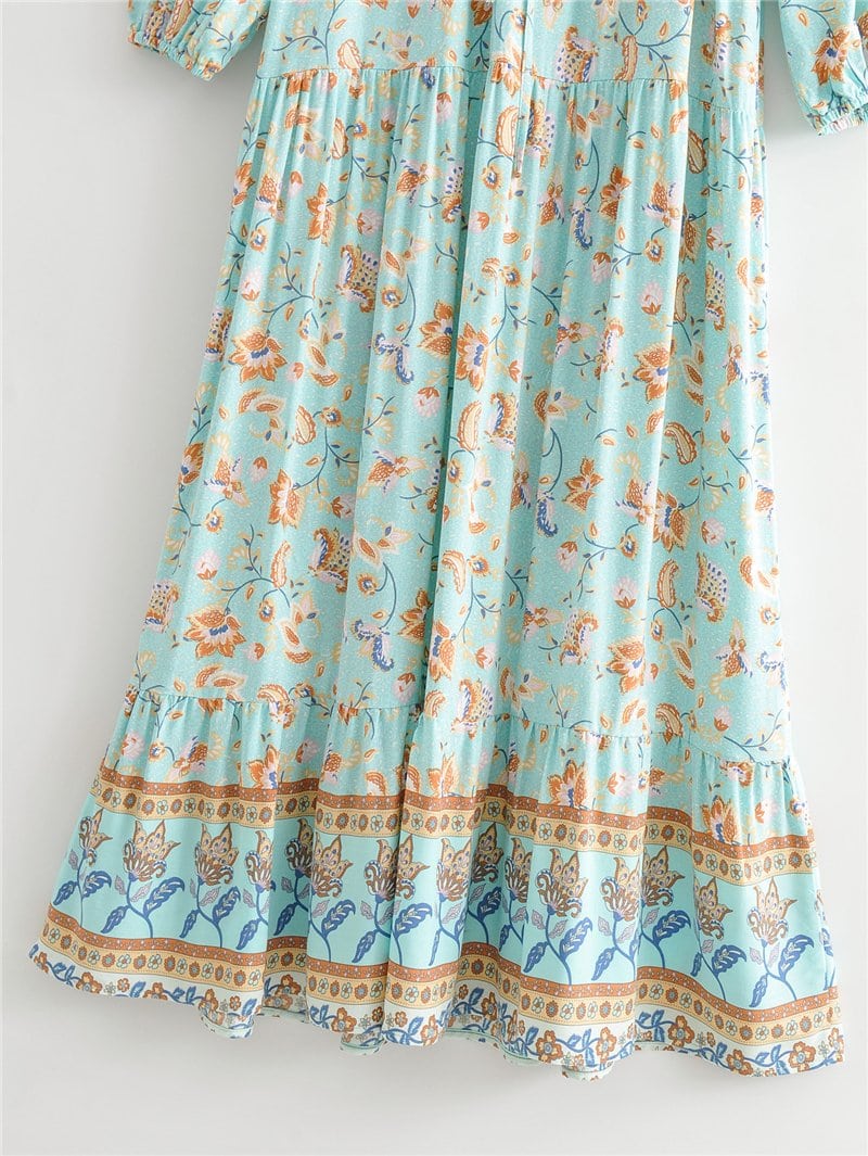 Boho Maxi Dress, Gown, Vacation in River Blue, GREEN / S Boho Maxi Dress, Gown, Vacation in River Blue, GREEN / S