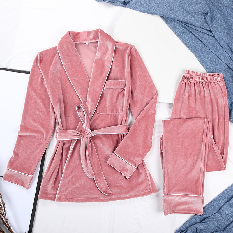 Boho Sleepwear, Pajamas Set, PJ Velvet Denise in Gray and Pink - Wild Rose Boho