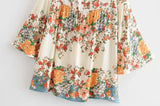 Mini Dress, Boho Dress, Playdress, White Modern Kimono Dress Floral - Wild Rose Boho