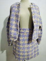 Autumn Winter 2 Piece Set, Matching Wool Plaid Jacket and Mini Skirt, Vintage Winter in Purple-White - Wild Rose Boho