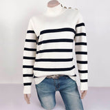 Boho Sweater, Retro Knit Cardigan, Blue Navy Stripe - Wild Rose Boho
