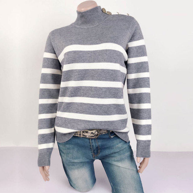 Boho Sweater, Retro Knit Cardigan, Blue Navy Stripe - Wild Rose Boho