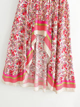 Boho Skirt, Asymmetric Maxi Skirt, Indian Pink Floral - Wild Rose Boho