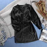 Boho Sleepwear, Satin Robe, Lourdes Black Lantern - Wild Rose Boho