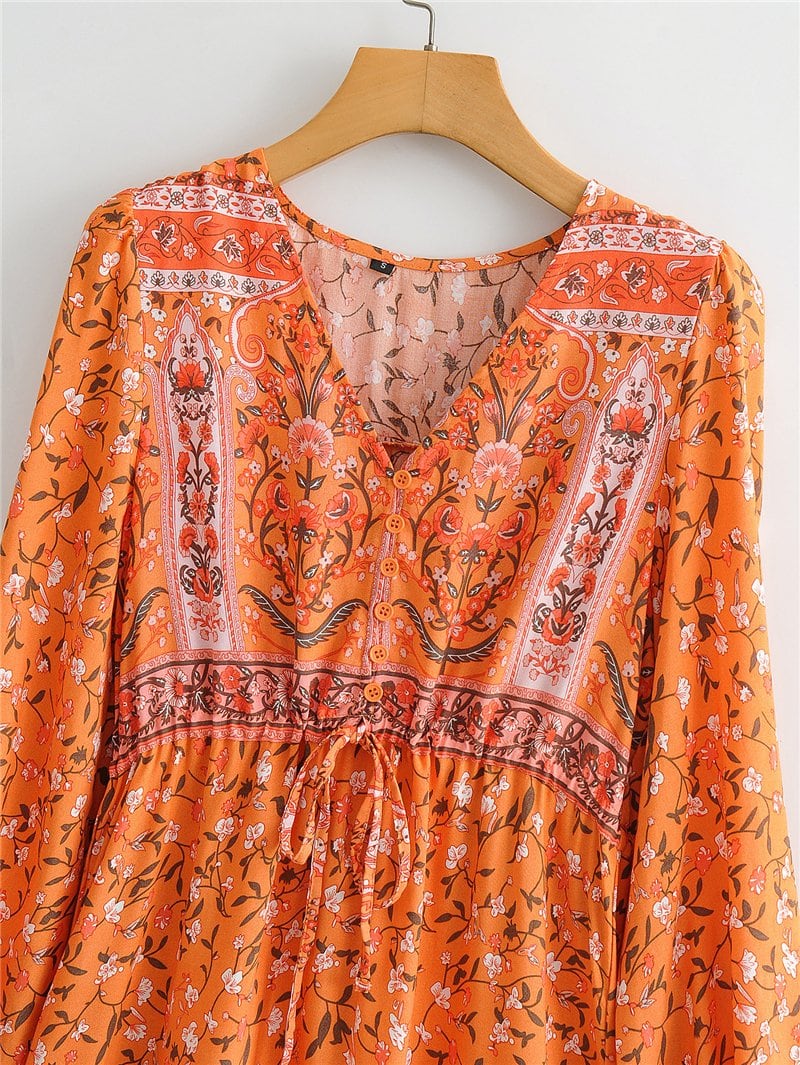 Boho Mini Dress Sundress, Vacation in Orange Saffron – Wild Rose Boho