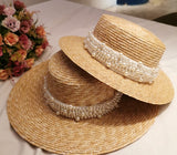 Boho Hat, Sun Beach Hat, Straw Bucket Hat, White Peal - Wild Rose Boho