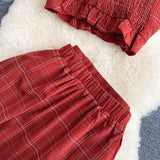 Boho Vintage 2 Piece Set, Matching Crop Top and Midi Skirt, Red Plaid - Wild Rose Boho