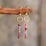 Boho Earrings, Dangle Earrings, Vintage Natural Stone Brown and Pink - Wild Rose Boho