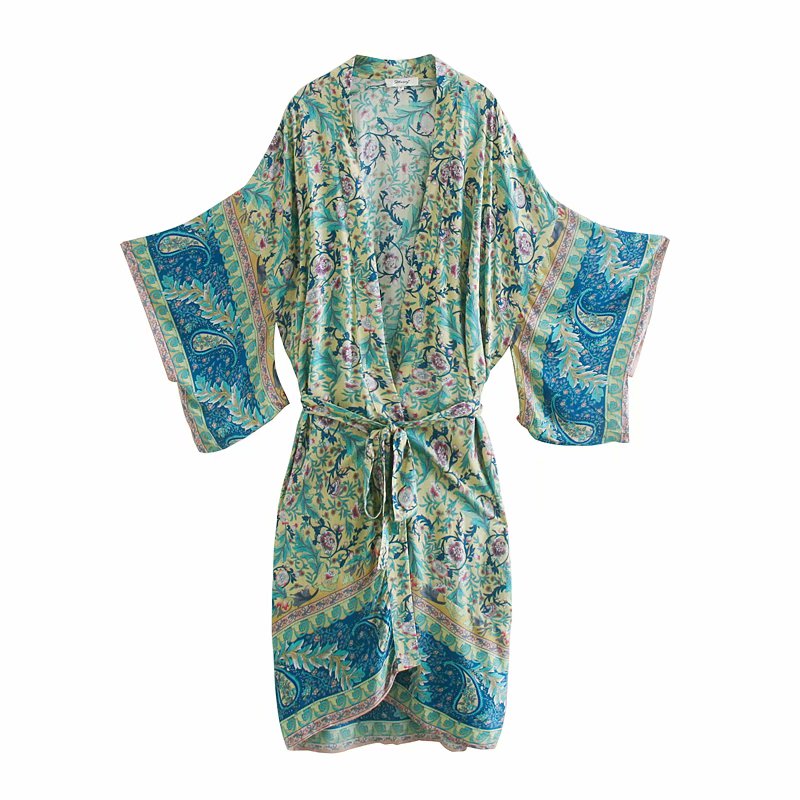 Boho Robe, Kimono Robe, Paisley in Blue - Wild Rose Boho
