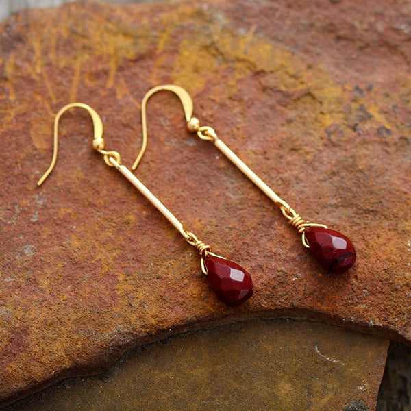 Boho Earrings, Dangle Earrings, Gold Red Jaspers - Wild Rose Boho