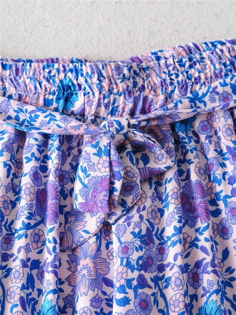 Boho 2 Piece Set, Matching Crop Top and Pant, Wild Floral in Purple - Wild Rose Boho