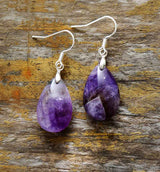 Boho Earrings, Dangle Earrings, Teardrop Purple Amethyst - Wild Rose Boho