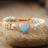 Boho Bracelet, Friendship Bracelet, Macrame Bracelet, Blue Heart Amazonite - Wild Rose Boho