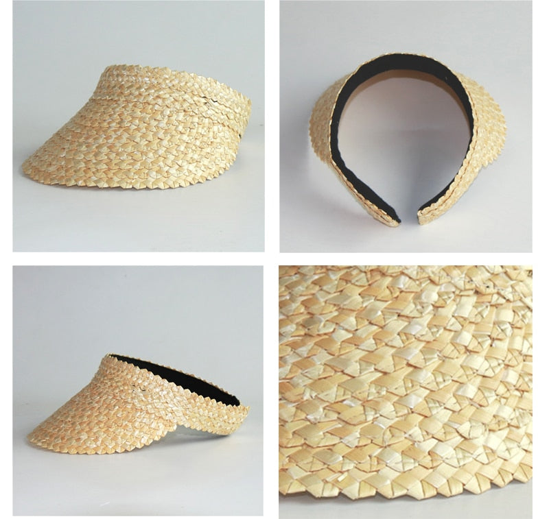 Boho Hat, Sun Hat, Beach Hat, Shade Visor Beige Straw Cap