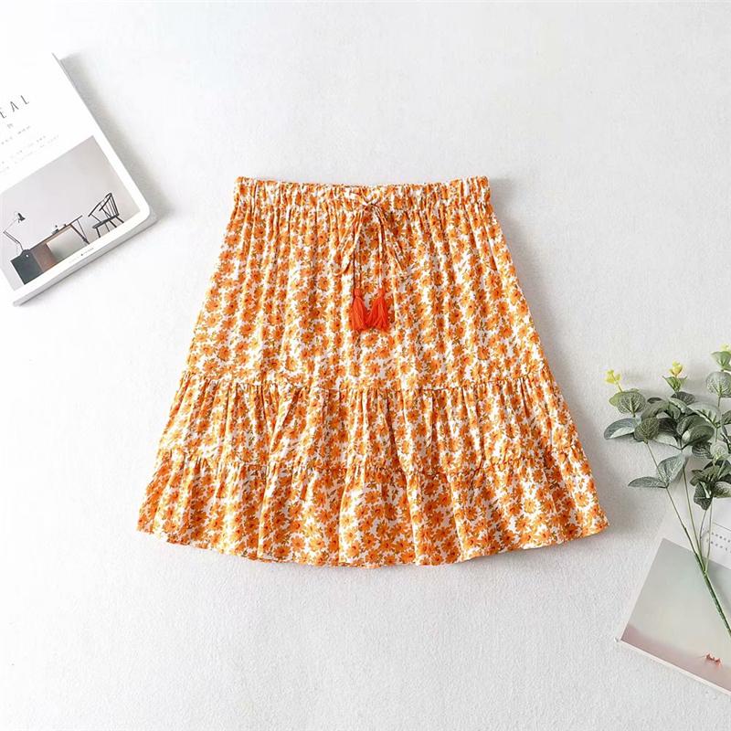 Boho 2 Piece Set, Matching Crop Top and Mini Skirt, Wild Boho Daisy in Saffron Orange - Wild Rose Boho