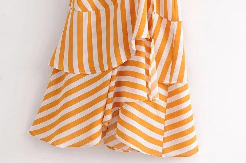 Midi Dress, Boho Dress, Vintage Yellow Stripe - Wild Rose Boho