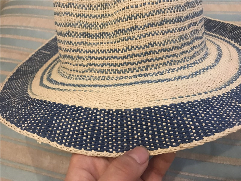 Boho Hat, Sun Hat, Beach Hat, Straw Hat, Riley Sweet Stripe Blue Pink - Wild Rose Boho