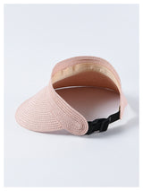 Boho Hat, Sun Hat, Beach Hat, Shade Visor Beige Pink Navy Straw Cap - Wild Rose Boho
