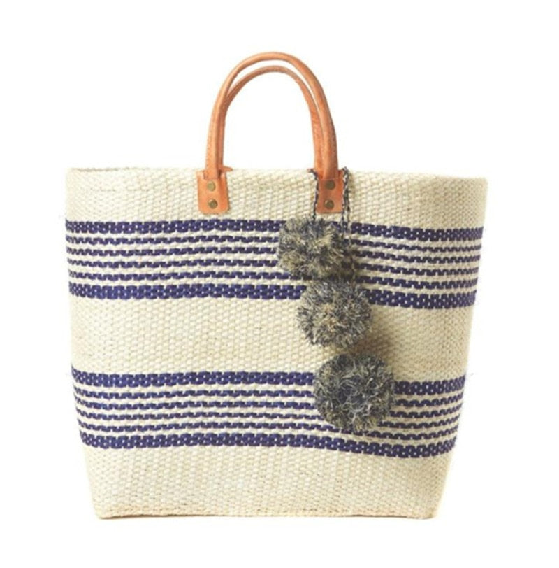 Boho Bag, Woven Straw Rope Basket Bag, Blue Bohemia Vacation - Wild Rose Boho