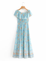 Maxi Dress, Boho Dress, Off Shoulder Dress, Wild Rose Maya Blue - Wild Rose Boho