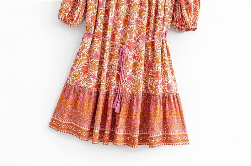 Mini Dress, Boho Dress, Sundress, Tunic Dress, Indian Flower in Pink and Black - Wild Rose Boho