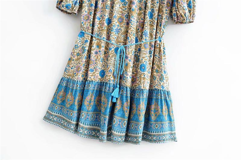 Boho Mini Dress, Sundress, Tunic Dress, Indian Flower in Pink, and Bla ...