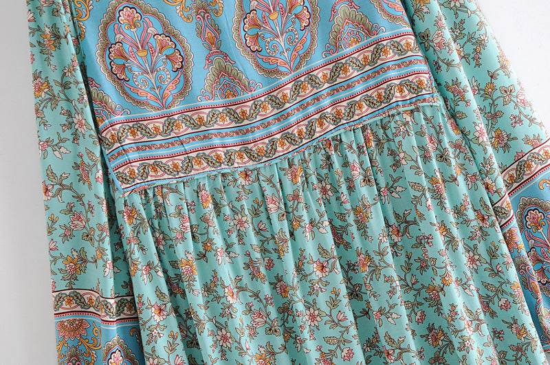 Gown Dress, Boho Maxi Dress, Loose Dress, Parakeet Green Indian Floral, Green / L Gown Dress, Boho Maxi Dress, Loose Dress, Parakeet Green Indian Floral, Green / L
