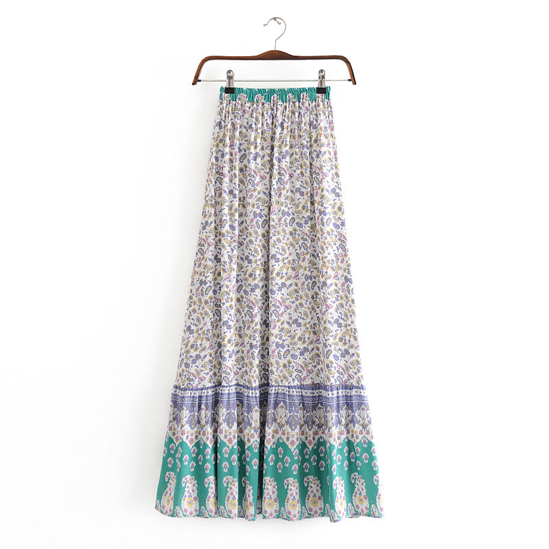 Boho Skirt, Maxi Skirt, Paisley Green - Wild Rose Boho