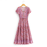Maxi Dress, Boho Dress, Sundress, Pink Purple Rose - Wild Rose Boho