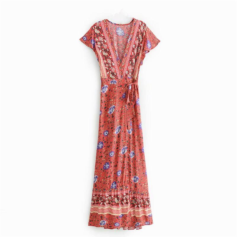 Boho Maxi Dress, Sundress, Wrap Dress, Country Girl Floral in Red and Navy Red / XXL