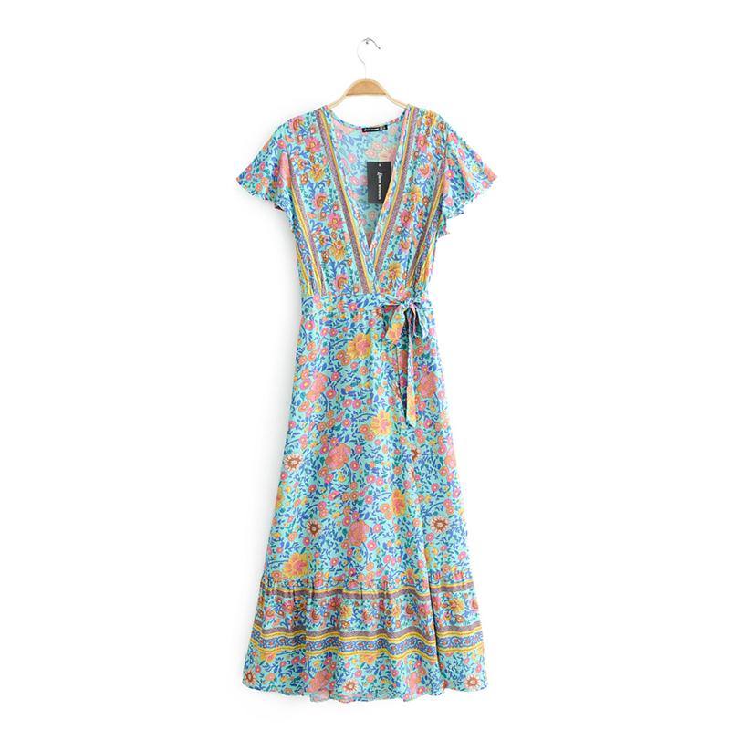 Maxi Dress, Sundress, Wrap Dress, Flower Song in Blue and White - Wild Rose Boho