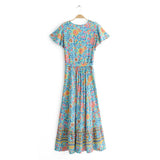 Maxi Dress, Sundress, Wrap Dress, Flower Song in Blue and White - Wild Rose Boho