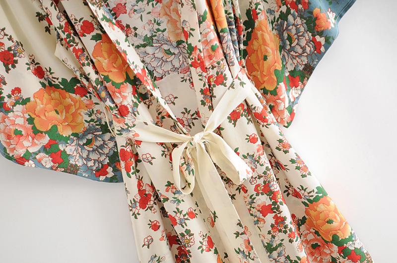 Boho Robe, Kimono Robe, White Floral - Wild Rose Boho