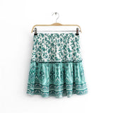 Boho 2 Piece Set, Matching Crop Top and Mini Skirt, Wild Floral in Green - Wild Rose Boho