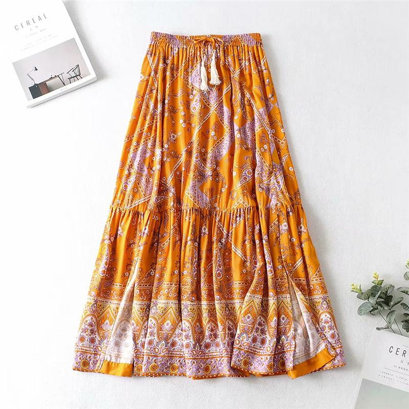 Boho Skirt, Maxi Skirt, Wild Floral in Indian Yellow Mustard - Wild Rose Boho